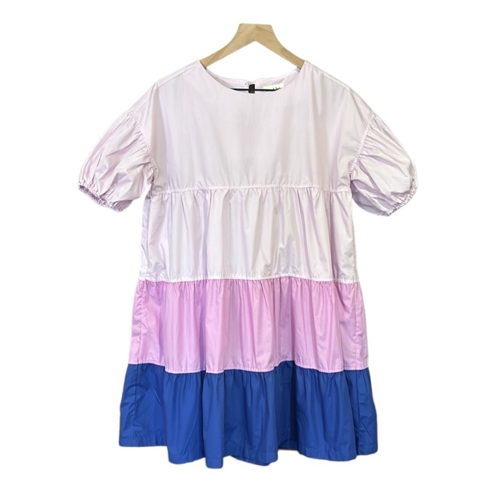 Aaron & Amber Tiered Colorblock Short Sleeve Babydoll Mini Dress Size Small - Picture 3 of 11